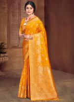 Silk Orange Wedding Wear Zari Work Saree